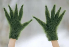 Green gloves for Christmas costume fluffy mohair hand warmers by SUPERTANYA