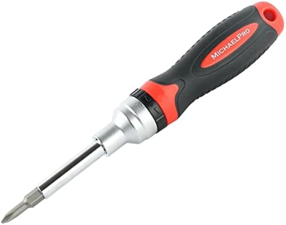 MichaelPro MP002025 7-in-1 Ratcheting Screwdriver & Nut Driver, Multi-Bit, Cushi