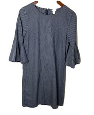 J. Crew Women’s Blue White Stripe 100% Cotton Dress 3/4 Bell Sleeves Size 2