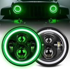 7" Green Halo led Headlight Hi/Lo Beam with Amber Turn Signal DRL 2pcs 7"