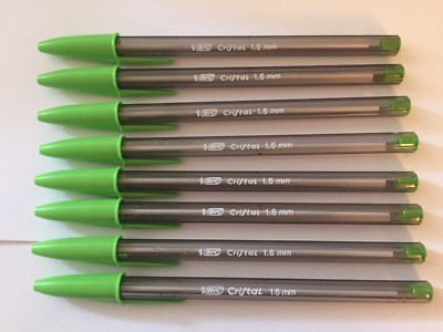 Lot of 8 GREEN Bic Cristal Ballpoint Pens 1.6mm, Xtra-Bold