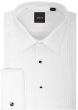 Boxed White Formal Plaid Front Modern Fit Double Cuff Dress Shirt