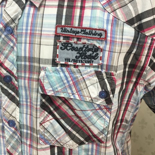 Acx Vintage Boys size JR XXL Button-up Short Sleeve Shirt Plaid White & Gray Gr1 - Picture 4 of 10