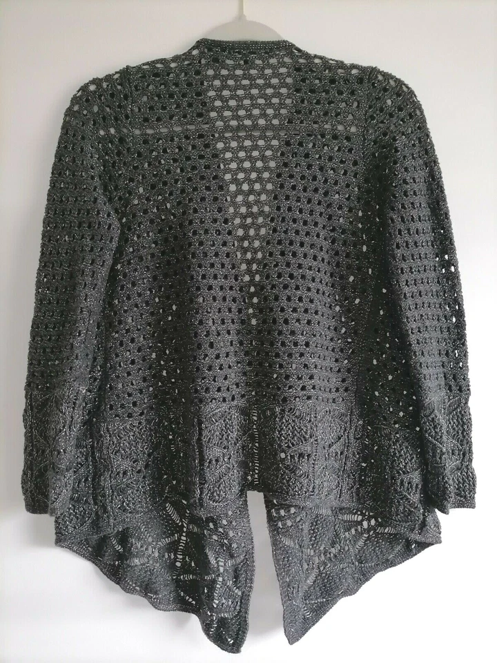 Cárdigan suéter tejido abierto delantero abierto gris Jeanne Pierre para mujer talla mediana Foto 2 de 4