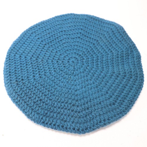 Vtg Handmade Crochet Beret Hat Women S M Teal Blue Stretch Cap Pullon - Picture 6 of 8