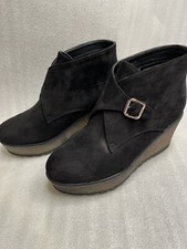 Women  s Black Wedge Boots Size 10 With Buckle Strap, 3  Wedge By Beston