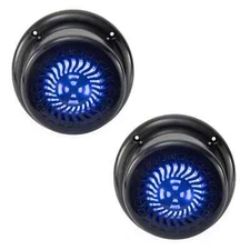 RV Exterior Speaker Set 5.25" Black Wavy Blue Lighted LED Waterproof Flush Mount