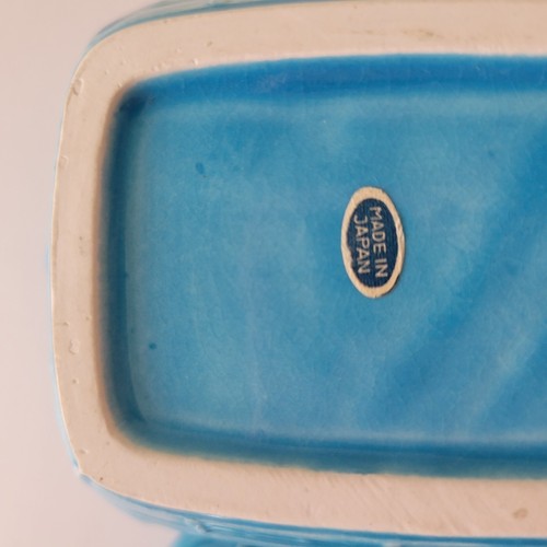 Contenedor de baratija vintage de Japón colmena abejas cesta azul tejido cerámica retro - Imagen 6 de 6