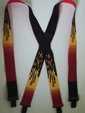 Men's Suspenders - X Style 1-1/2"-2" Flames with Clips, Loop Snaps, USA Made