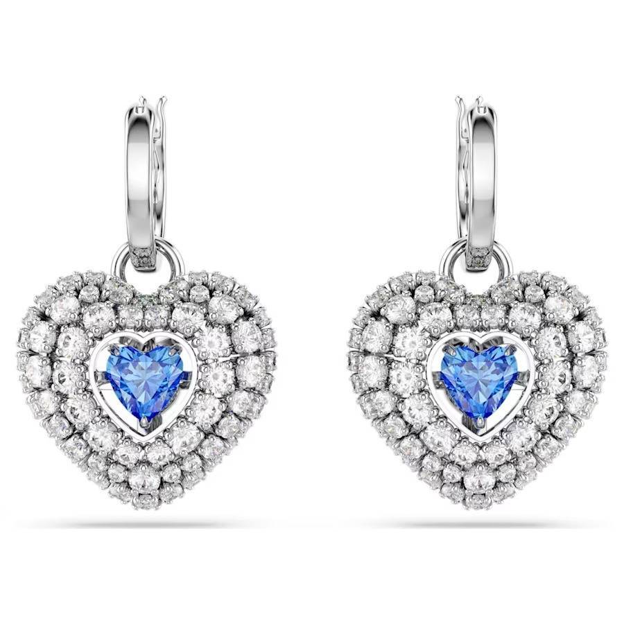 Orecchini Swarovski Hyperbola Cuore 5680392 Earrings Cristalli Rodio Blu Nuovi