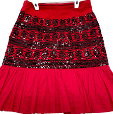 Anthropologie Red Sequin SUELTA Party Valentine Skirt MOULINETTE SOEURS Size 6