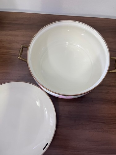 Casseruola smaltata Lincoware Hana Collection 1987 Lg 10” con coperchio manici ottone - Foto 4 di 6