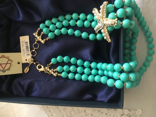 rhinestone pearl starfish NECKLACE Amrita Singh 3row turquoise glass beads bnib - Picture 6 of 8