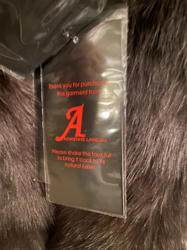 Nuevo Chaleco de Piel Sintética Adrienne Landau, Cebra Marrón con Cuello de Zorro Etiquetas Medianas Foto 3 de 4