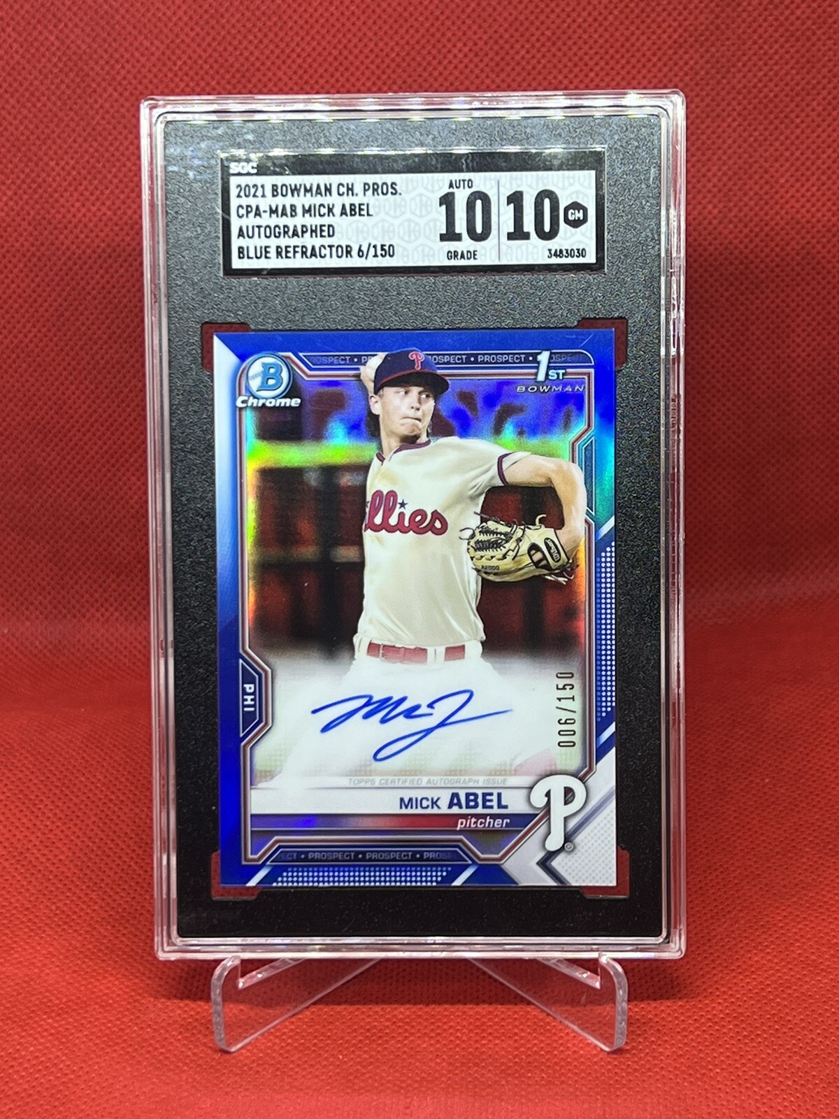 2021 Bowman Chrome BLUE Refractor MICK ABEL AUTO 6/150 SGC 10/10 GEM