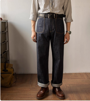 Red Tornado Vintage Railroad Worker Pant Mens Workwear Jeans Raw Denim Loose Fit