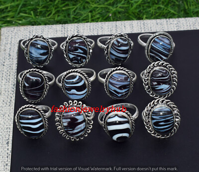 Zebra Jasper Gemstone 10pcs Rings Wholesale Lot 925 Silver Plated Jewelry
