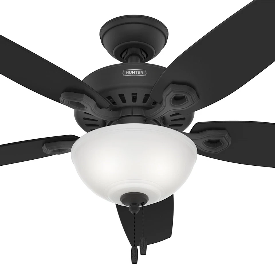 Hunter Fan 52 inch Matte Black Traditional Ceiling Fan with Light and Pull Chain