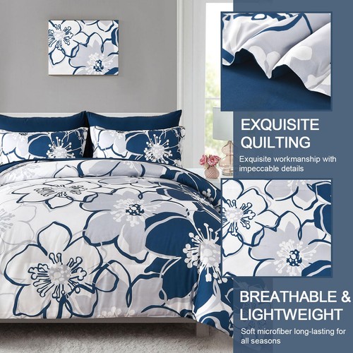 Navy Floral Comforter Set King Size 7 Piece, Blue Flower Bed in a Bag, Elegan... - Picture 4 of 8