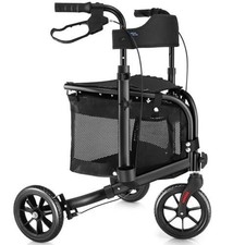 3 Wheel Rollator Walker w/ Seat 10.6lb Foldable 8" Wheels Black WALK MATE