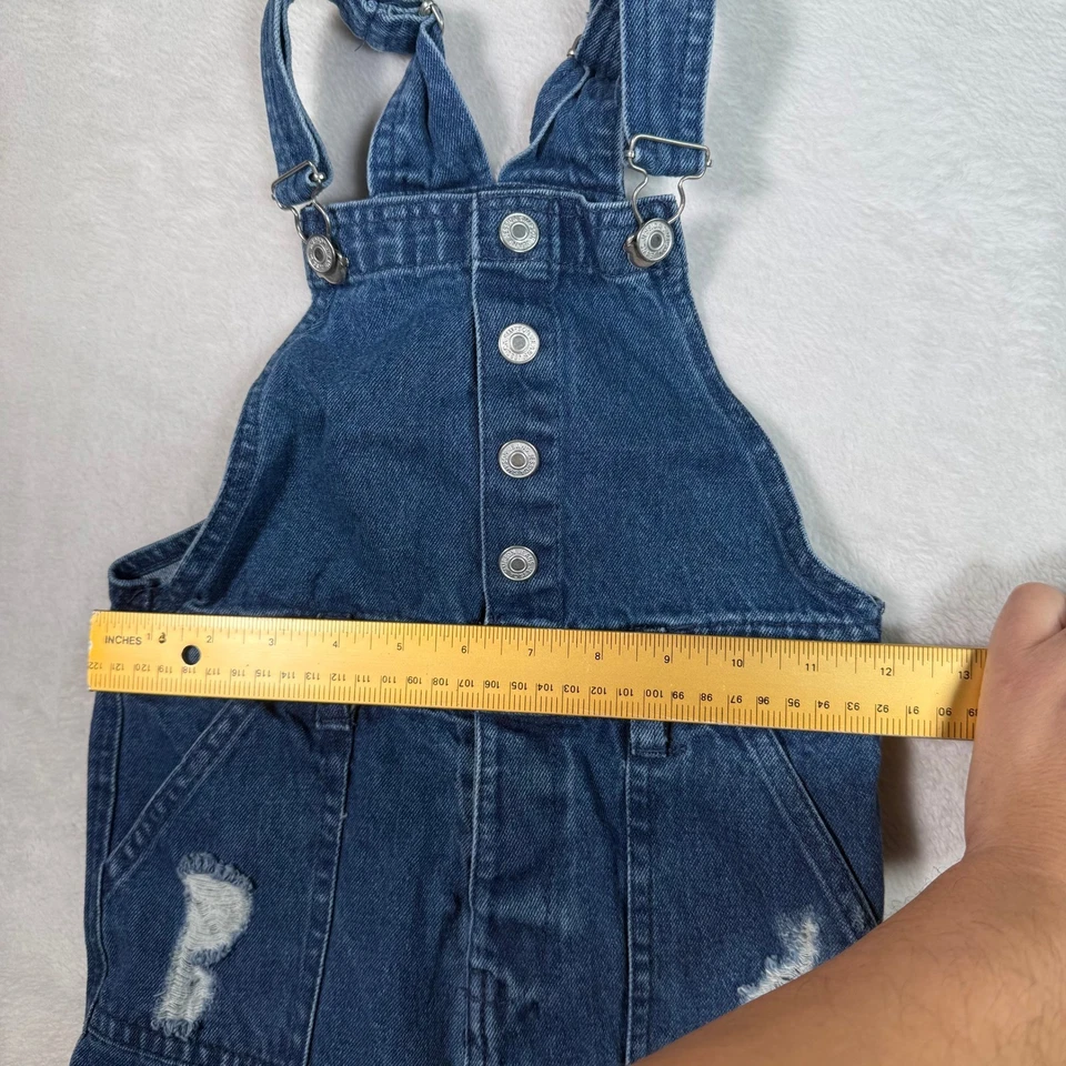 Kids Jessica Simpson Denim Blue Jean Pinafore Dress Overalls Distressed Size 6 - Image 2 of 4