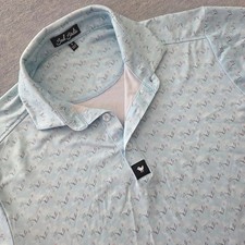 Bad Birdie Mens Golf Polo Shirt Small Blue Swan Golf Flag Print Performance S