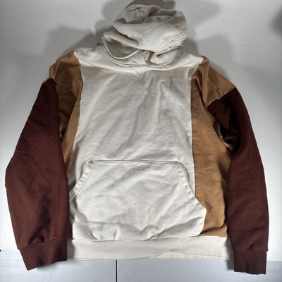 Original Use Men s XL Color Block Hoodie Brown Tan Cream Pullover
