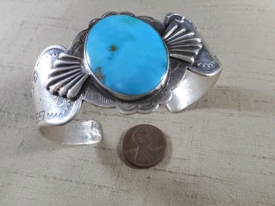 FRED HARVEY era silver & turquoise bracelet with THUNDERBIRD designs - Image 1 of 4