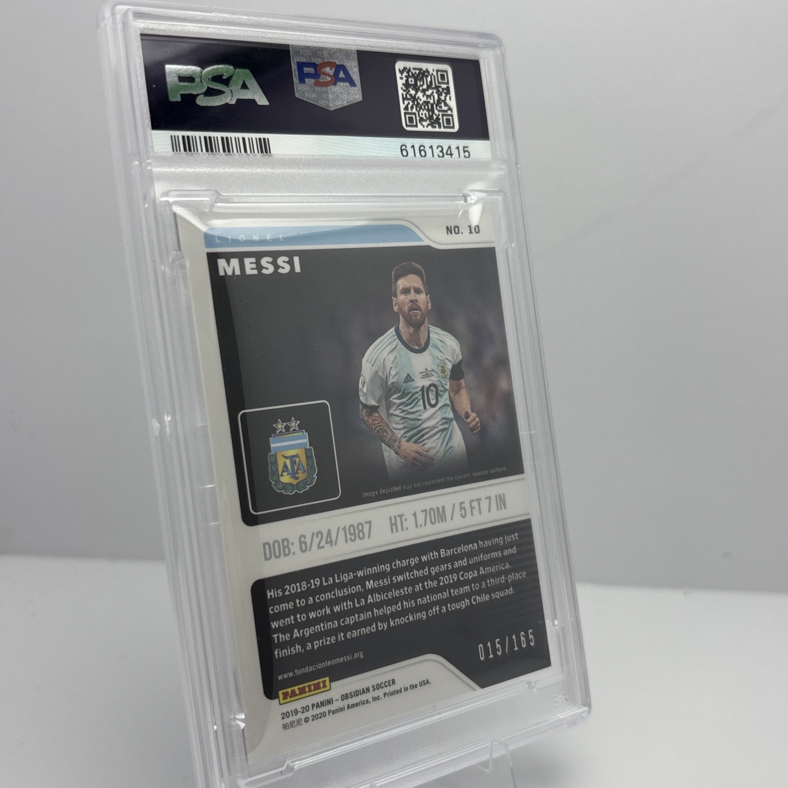 2019 Panini Obsidian Lionel Messi Silver # /165 Argentina Jersey 🇦🇷 PSA 9  view 2