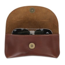 Leather Eyeglass Case Genuine Leather Sunglasses Case Eyewear Pouch Glasses Tan