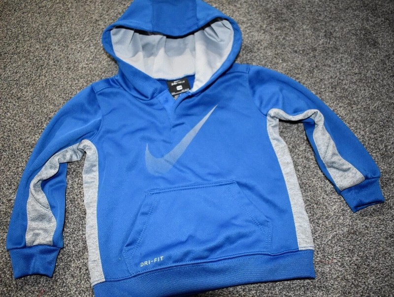 E7 24M Boys NIKE Dri-Fit Blue Gray Pullover Hoodie Hooded Sweatshirt Shirt