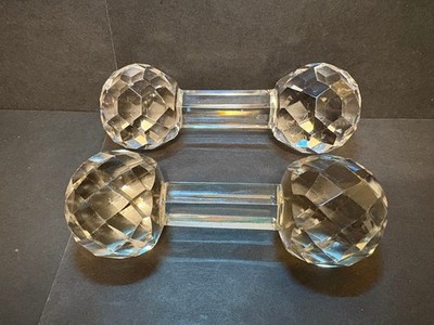 TWO Crystal Cut Faceted Glass Barbell Shaped Knife Rests, ABP?  CRYSTAL? Large
