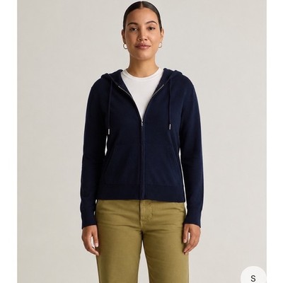 Quince Mongolian Cashmere Full Zip Sweater Womens Navy Blue Mock Neck Small NEW