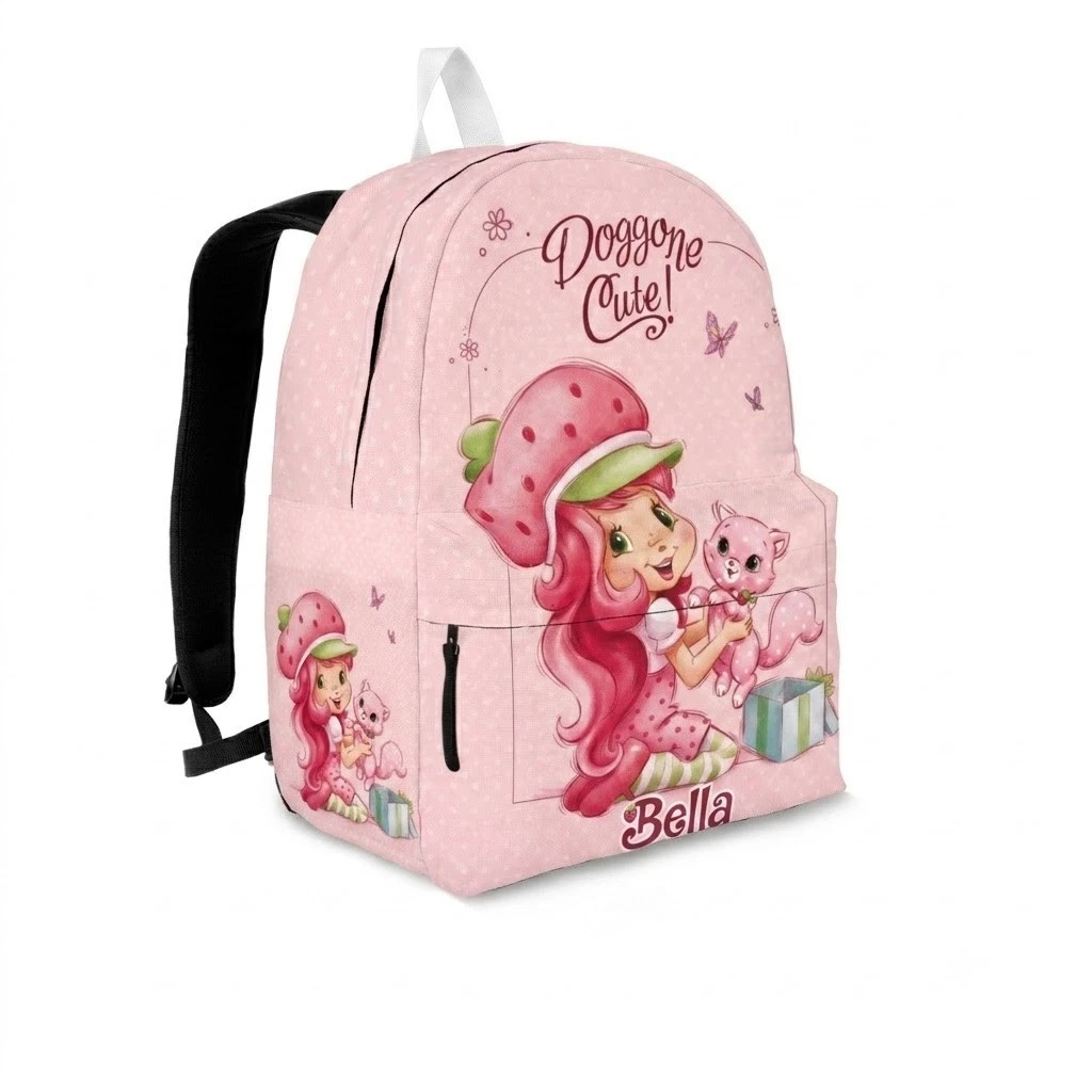 Custom Name Strawberry Girl Backpack, School Bag for Girls