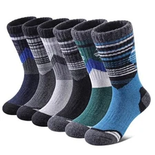  Kids Merino Wool Hiking Socks Boys Girls Toddlers 8-12 Years Splicing Color