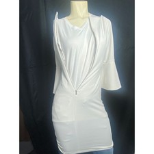 White Blazer Dress Long Sleeve Zipper Closure Tailored Fit Elegant Chic size 2