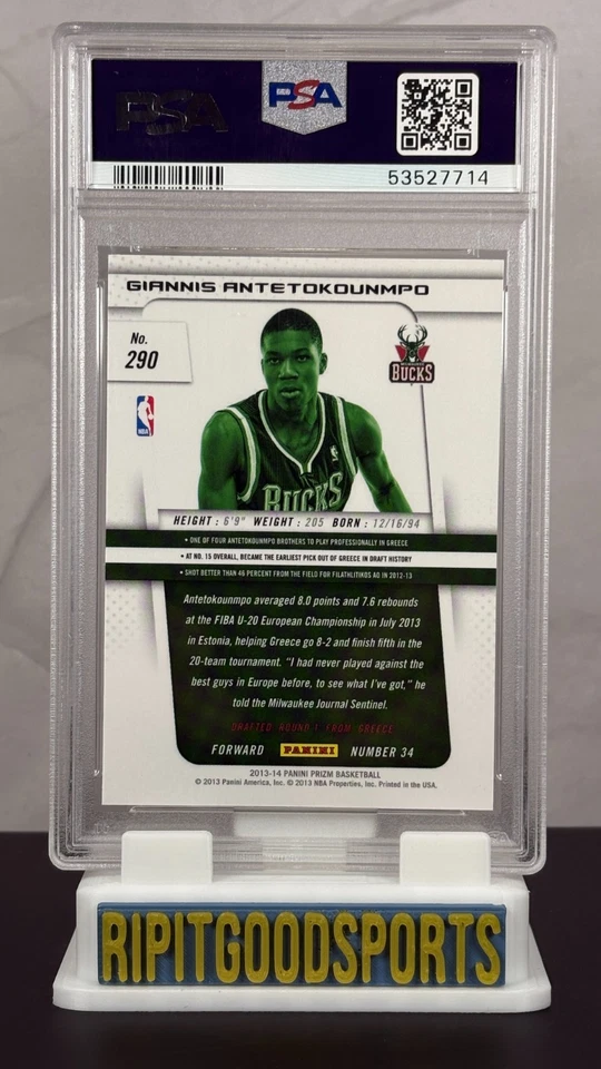 Giannis Antetokounmpo 2013 Panini Prizm #290 Rookie PSA 10 Gem MT RC Bucks Foto 2 de 3