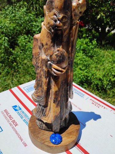 Old Chinese Man 19th Century Antique Marble 10" Tall Not Including the Wood Base