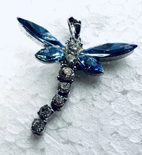 Dragonfly Silver Tone And Blue Rhinestone Pendant