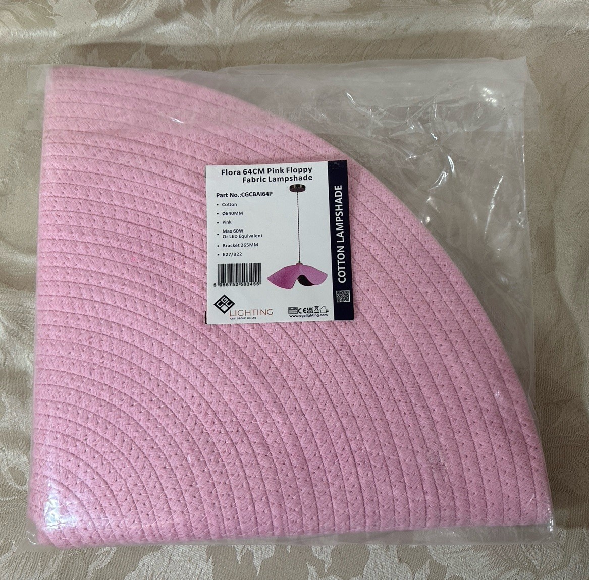 Cgc Lighting Unisex Pink Flora 64Cm Floppy Fabric Lampshade - Image 2