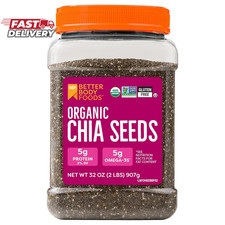 Betterbody Foods Organic Chia Seeds 2 Lbs, 32 Oz, with Omega-3, Non-Gmo, Gluten