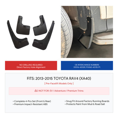 4x Splash Guards Mud Flaps for 2013-2015 Toyota RAV4 Front Rear  No Drill OE Fit