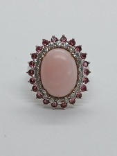 Sterling Silver Peruvian Pink Opal Multi Gemstone Floral Ring