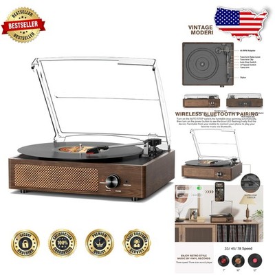 Bluetooth Vinyl Record Player 3-Speed Turntable Stereo Speakers Coffee Wood