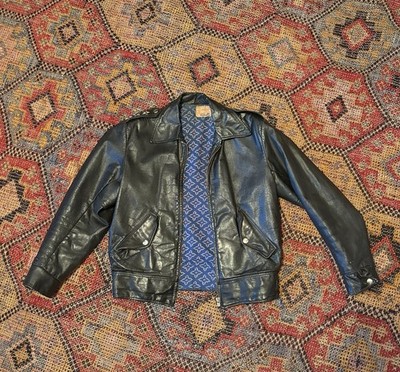 Rare True Vintage 1940s/50s Black Leather Motorcycle Jacket stars
