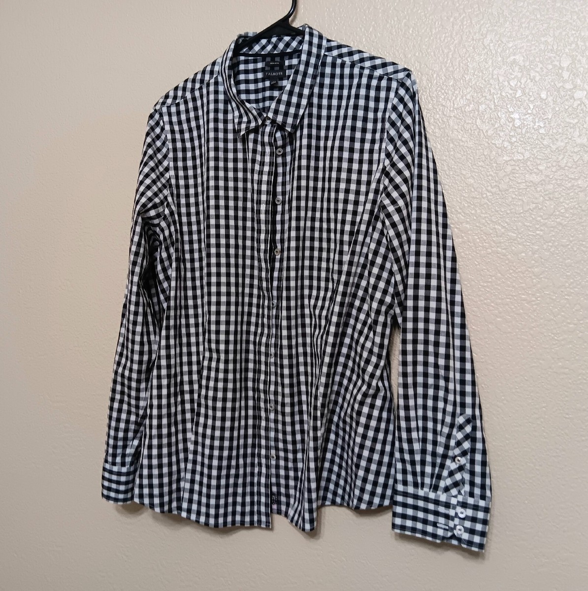 Talbots 18 Black White Gingham Button Front Shirt Top