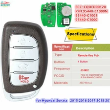 for Hyundai Sonata 2015 2016 2017 Smart Remote Key Fob 95440-C1000 95440-C1001