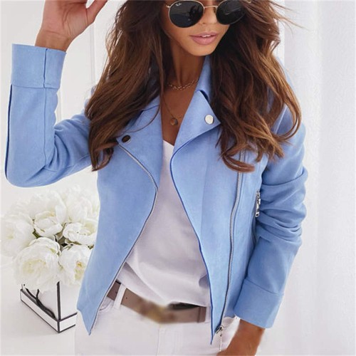 Slim 2024 Lapel Zipper Short Coat Deerskin Velvet Polyester Women's Clothing - Picture 12 of 24