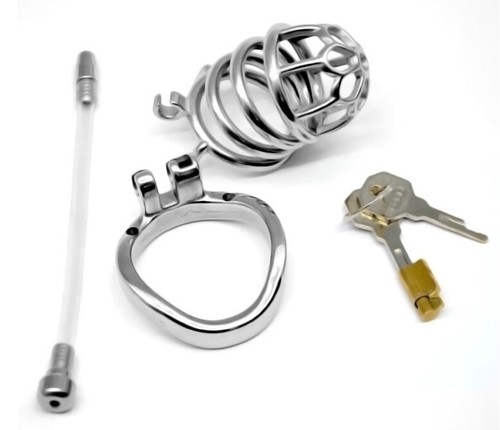 Stainless Steel Male Cuckold Lockdown Penis Chastity Cage Sleeve Ring Cathe G - Picture 10 of 12