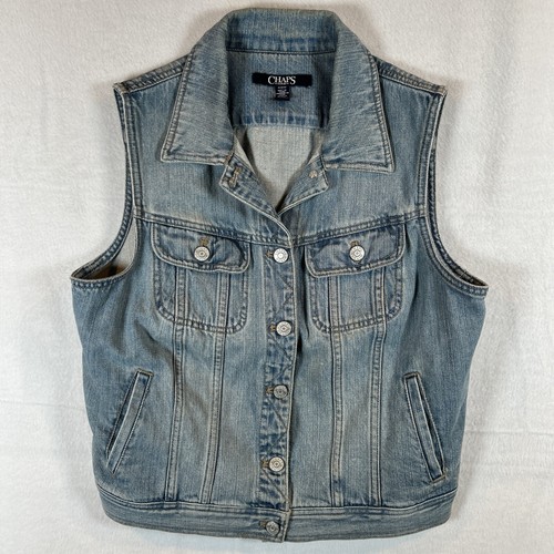 Chaps Jeansweste mit Knopfleiste Damen Medium 2 Taschen blau - Bild 1 von 9